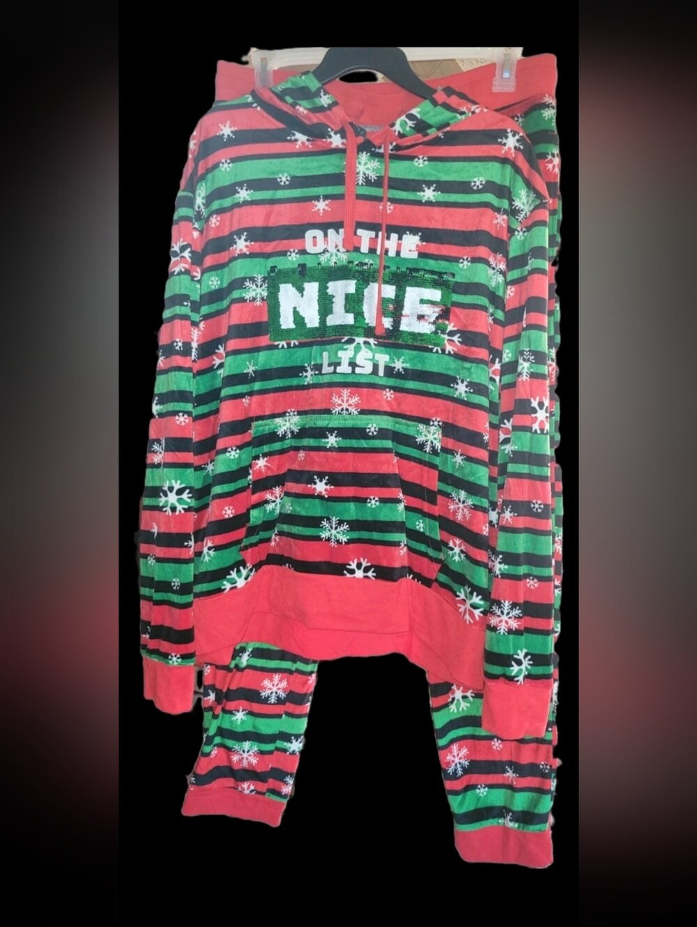 Men's Holiday Stripe Hoodie Pajama Set - Red & Green Size XXL